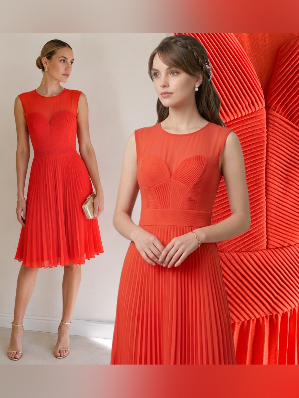 Karen Millen Pleated Silk Sleeveless Coral Mini Dress Wedding Cocktail Events 4